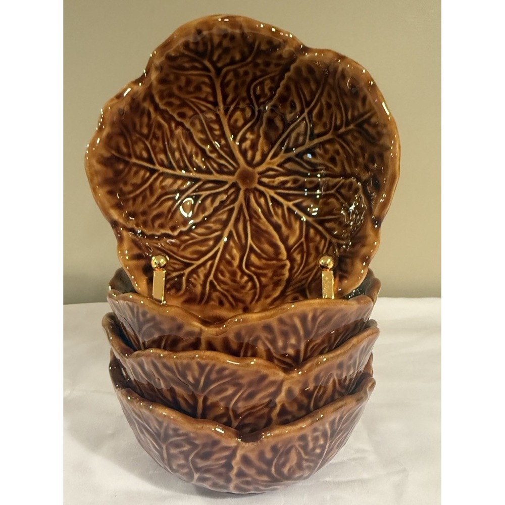 Tabletop Art Cabbage Leaf Lettuce Brown Small Bowls Set of 4